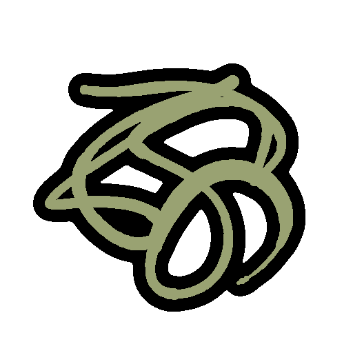 the sitelen pona glyph for the toki pona word 'jaki,' which looks like a scribble, colored in dirty brown.